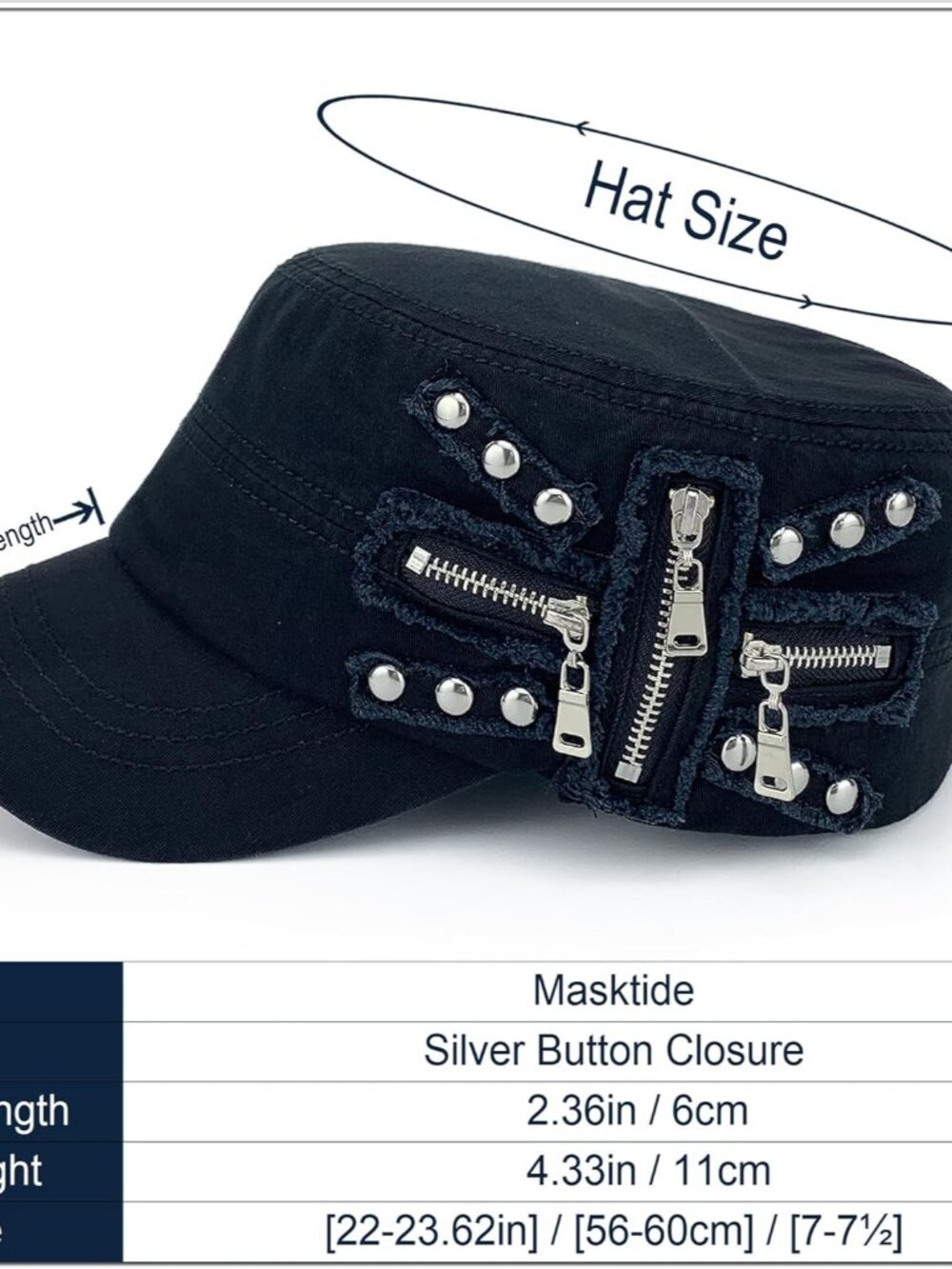 Women Soft Washed Cotton Adjustable Flat Top Military Army Hat Cadet Cap Zip Stu - Picture 2 of 6